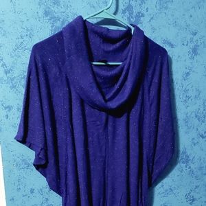 Purple glittery short sleeve cowl neck sweater